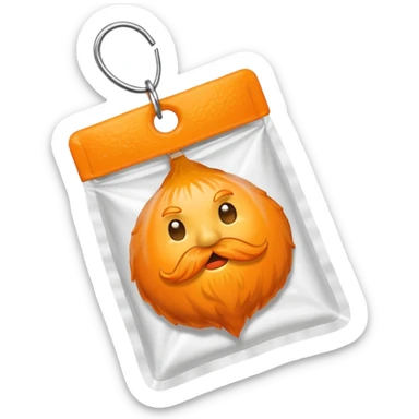 a teabag with orange beard sticker