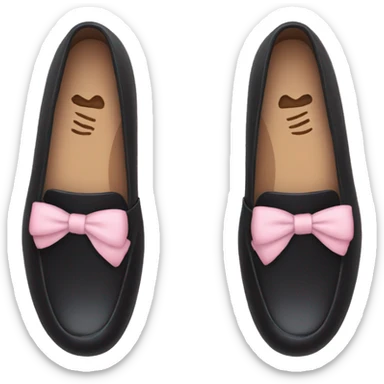 Black loafers with soft pink bow sticker