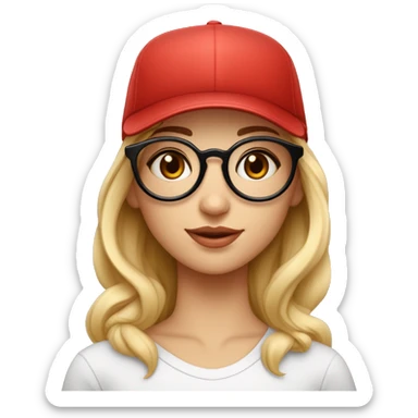 Une fille avec une casquette rouge et une paire de lunette ronde, elle a les yeux plus petit que la norme et elle est mignonne, elle a la peau blanche  sticker