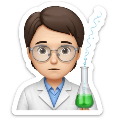 Frowns with Glasses,  Disappointed Scientist: Lab coat, thin glasses, holding test tube, upset expression
 sticker