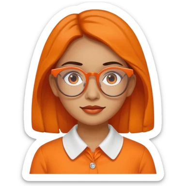 hispanic woman with  orange sectacles and orange blouse  with a collar sticker