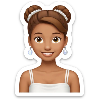 Light brown skin girl, brown hair in bun, smiling, white tube top, pearl earrings sticker