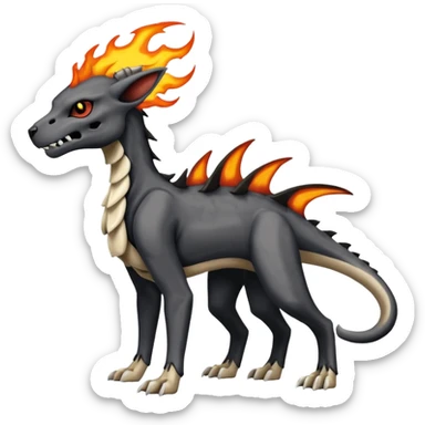 Skeletal Fiery Flaming Volcanic Draconic Cubone-Salandit-Houndoom-Houndour-Marowak-Poochyena-Litten-Fakémon-hybrid-creature (full body), 4 legs sticker