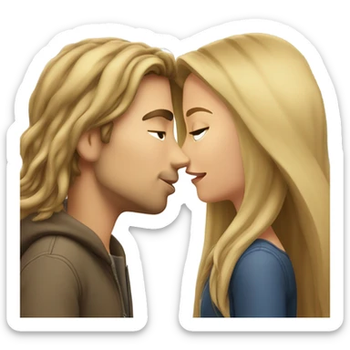 Brown haired girl kisses long hair dirty blond haired guy sticker