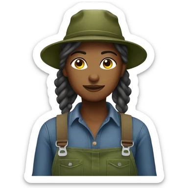 farmer girl in overalls wearing a camo hat sticker