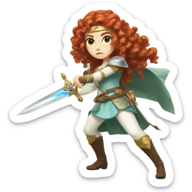 a white girl with long red curly hair and freckles, cosplaying Princess Zelda posing and ready for a fight sticker