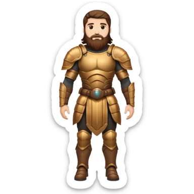 full body man long brown hair brown eyes medium beard white skin muscular build beetle shell armor sticker