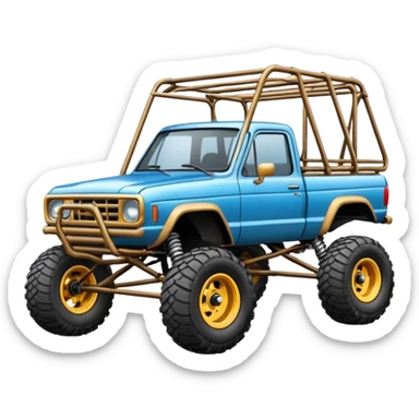 Off road Race truck whose frame and detailed suspension is made of shopping cart material with padded roll cage and antique style handmade bodywork  sticker
