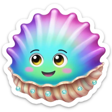 Kawaii rainbow pastel bedazzled sea shell with eyes sticker