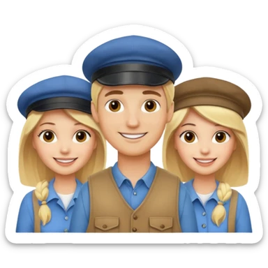 Two blonde women and a man with cap on  sticker