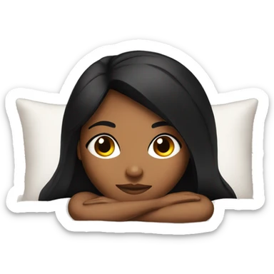 Brown skin girl with straight black hair in bed sticker