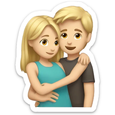 Boy with brown hair hugging a girl with blonde hair sticker