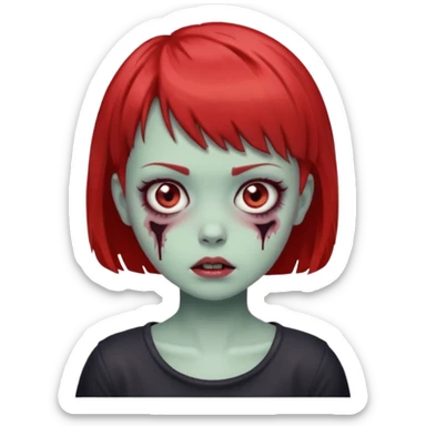 red short hair cute zombie girl with short bangs sticker