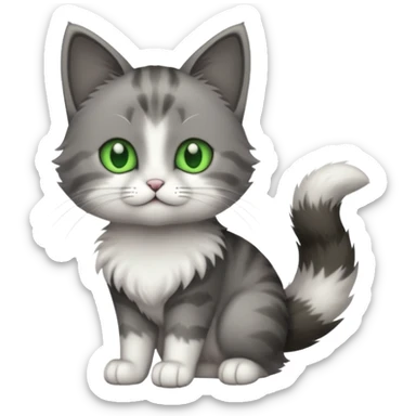 full body small short hair dark grey and white cat with green eyes sticker