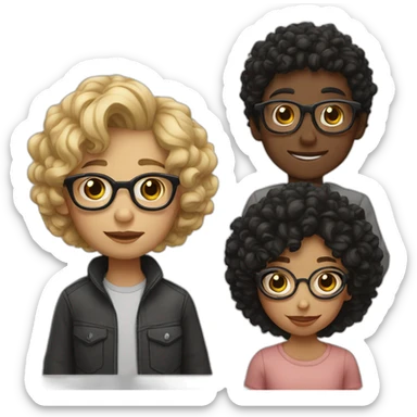 Boy with curly blonde hair and glasses kissing girl with wavy black hair and glasses sticker