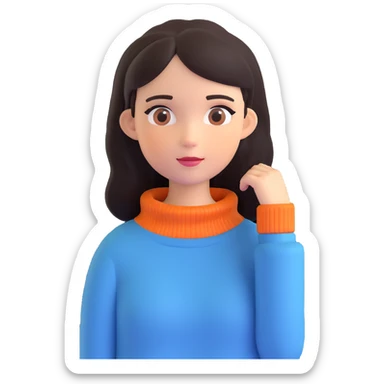 a girl with dark hair and a bluish sweater sticker