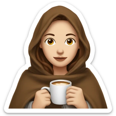 brown-haired white girl inside a blanket sipping coffee  sticker