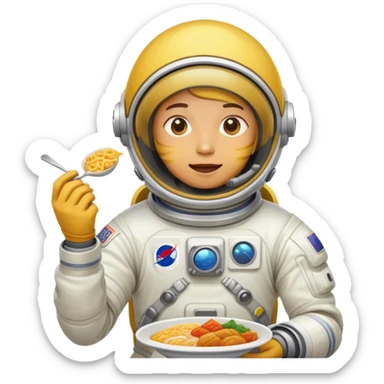 A yellow person in a spacesuit eating Korean food sticker