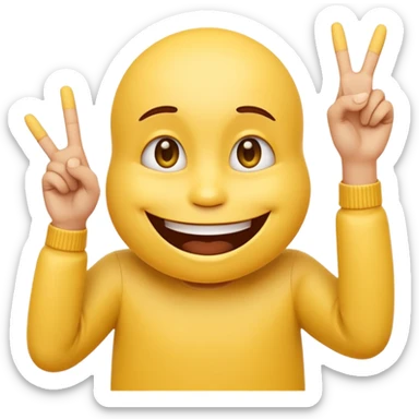 A 2D cartoon-style yellow emoji with a mischievous smile, shaped eyes, and both hands pointing upward with index fingers.  clean digital style, and a fun, dancing expression. Style similar to children’s drawing tutorials, dancing expression. No background, isolated on white.  sticker