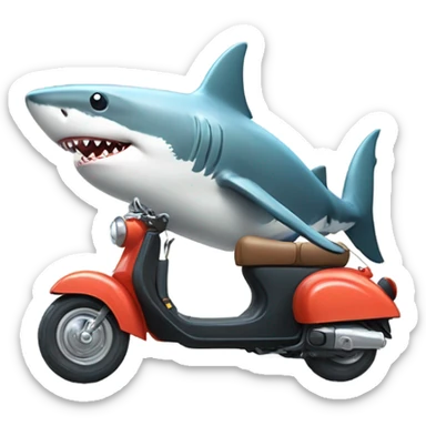 a shark riding a scooter on the ocean sticker