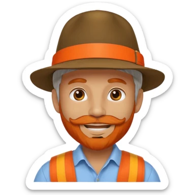 change the hat band with orange band and a red belt. change the facial hair to white.  sticker