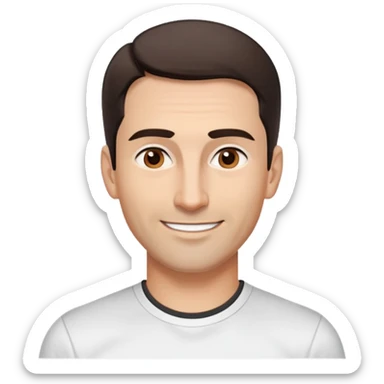 Fit good-looking man in his 40s with young appearance, light brown complexion, elongated face, fine jawline, intense brown eyes, medium eyebrows, straight narrow nose, attractive smile, short dark hair styled fresh, vibrant expression, wearing a white fitted athletic shirt sticker