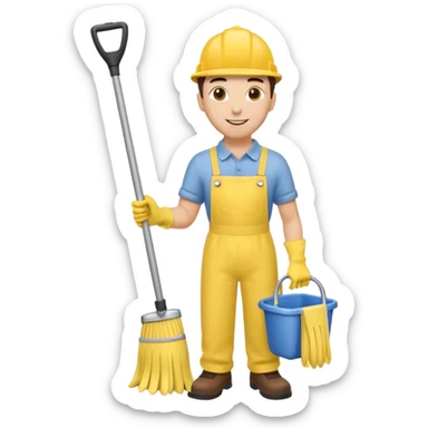 Custodian with yellow rubber gloves, mop sticker