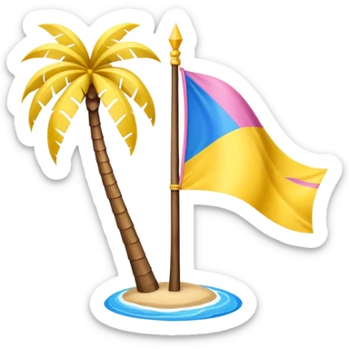 A pink flag on the sides two small blue triangles In the middle a pink palm tree coming out of the sides  yellow circle with two thick yellow stripes sticker