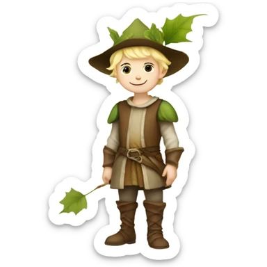 whimsical fairytale medieval pale boy who is tiny and wearing a leaf hat and big boots sticker