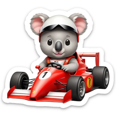 Koala riding an f1 racecar sticker