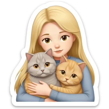 A long-haired girl hugs a Golden Shaded British shorthair sticker