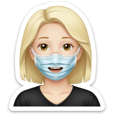 make me an emoji of a character with a tear wearing a smile face mask sticker