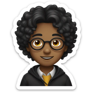 a young boy with harry potter glasses and black hair with a middle part flow sticker