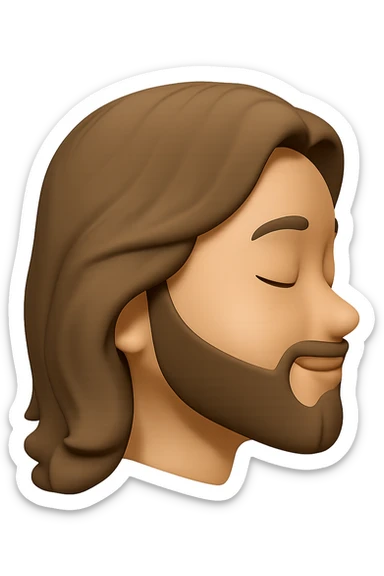 Edit the image to depict Jesus head in side profile view with closed eyes and a gentle smile. The style should resemble Apple emoji style with a 3D look and soft shading, on a transparent background. sticker