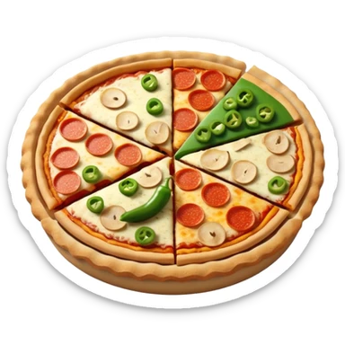 3d pie chart whith pizza as base and different colored unequal slices sticker