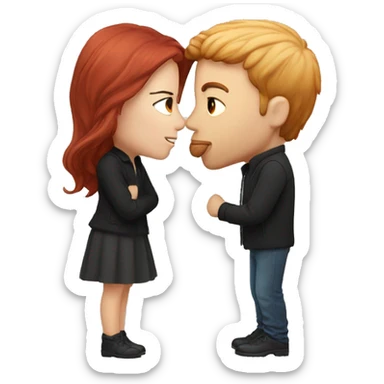A red-haired guy kisses a brunette sticker
