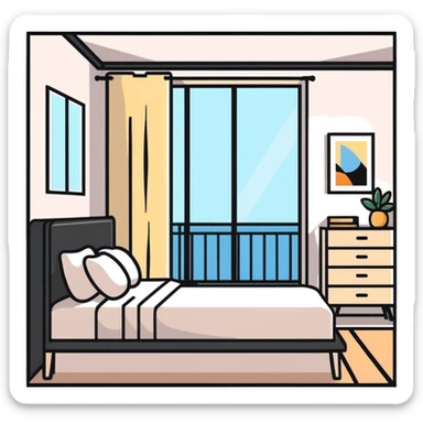 clean minimalist aesthetic bedroom with natural light sticker