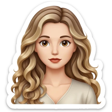 Chica blanca, cabello largo con ondas y balayage, mamá  sticker