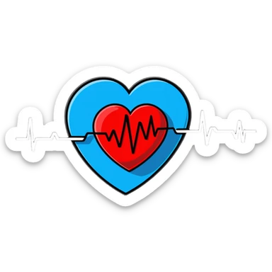 heart with blue and red heartbeat ECG line sticker