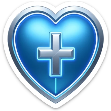 Futuristic premium medical AI logo emoji, sleek metallic heart or shield, ECG line forming stylized letters AI, neon blue and silver, 3D effect, glowing edges, minimal but bold, tech-savvy, high-tech healthcare branding, instantly recognizable, viral-ready, vector flat style with subtle shadows sticker