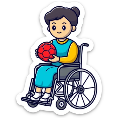 woman in wheelchair with football sticker