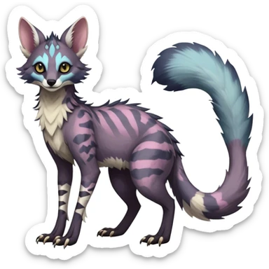 Feral Rare Fantasy dark pastel Vernid-Sergal-Genet-Trico-species by LiLaiRa, random markings, tufted tail, tufted ears, full body sticker