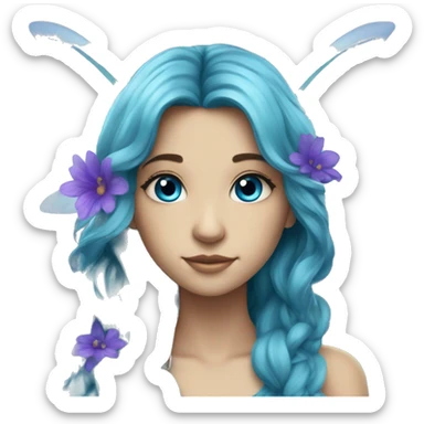 Beautiful,blue flower, fairy, blue, turqoise, silver, purple, long hair, big wings sticker