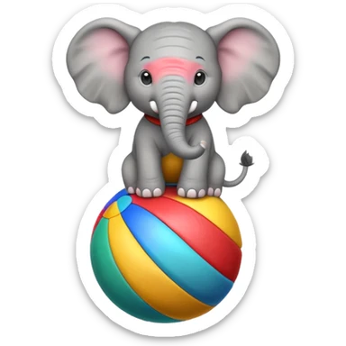 A circus elephant standing on a ccolorful ball sticker