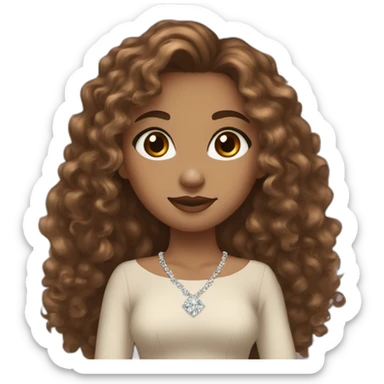 Mixed girl /curly long hair, brown light color/ with dark brown eyes / with a diamond dress sticker