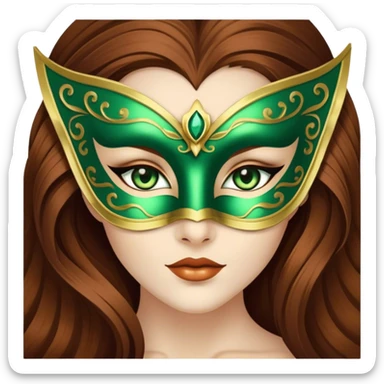 Greeneyed Woman with Long Brown hair venetian mask sticker