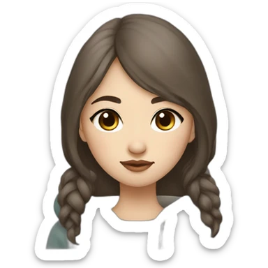 Kazakh girl with brown wolf cut hair, dark eyes and septum whose style was influenced by korea sticker