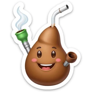 cute happy smiling poop emoji holding a smoking bong in hand sticker