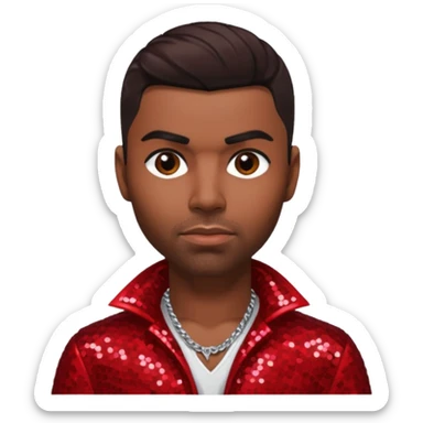 Ginuwine with dark brown hair, red sequin outfit sticker