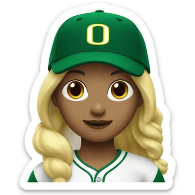Girl with university of Oregon baseball cap and blonde hair sticker